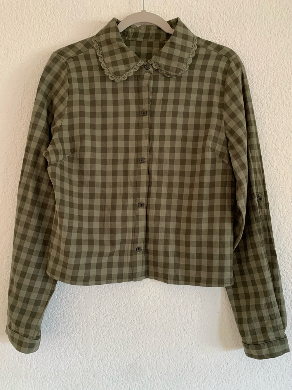 Olive Green Gingham Button-Up Shirt